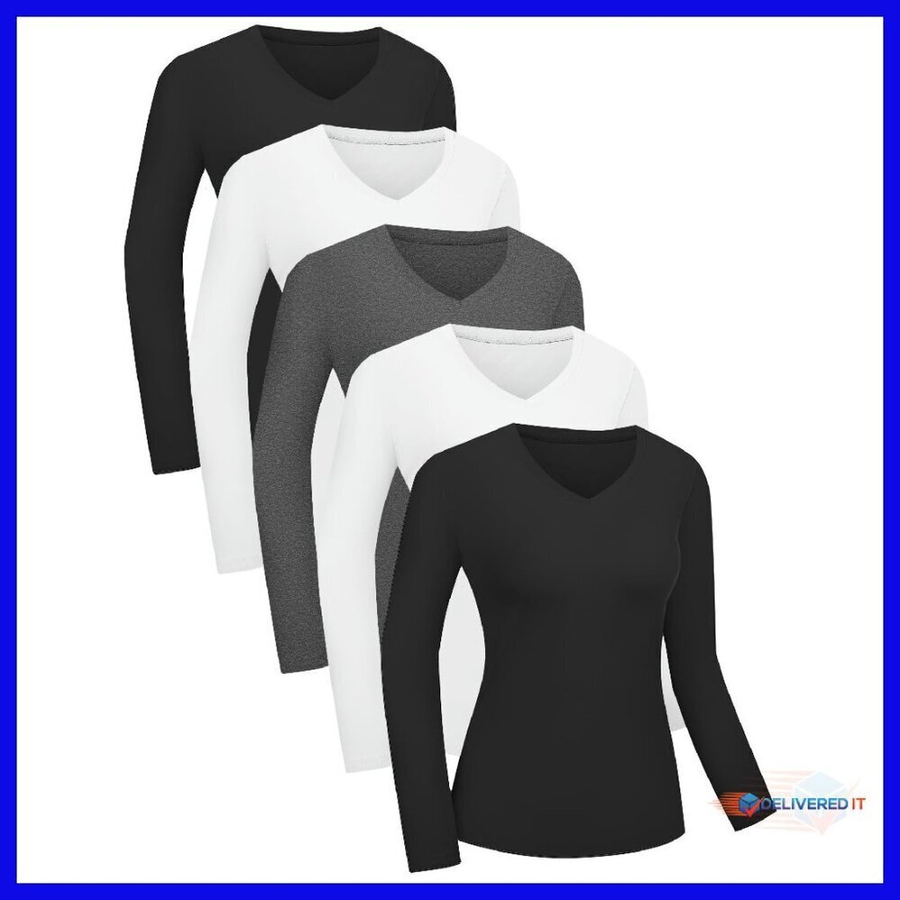 Women's Slim Fit Long Sleeve V-Neck Tee Ultra Soft Stretchy Fabric